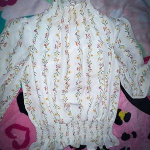 Meraki Floral Print Mock Neck Elastic Waist Top Size Small